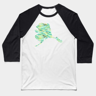 Alaska Shaped Waves and Whales Baseball T-Shirt